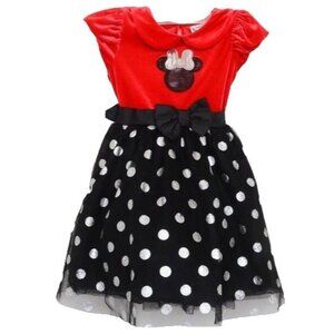 Disney Minnie Mouse Fluffy Velvet Red Silver Dots Flip Sequin Tutu Dress Girls 5
